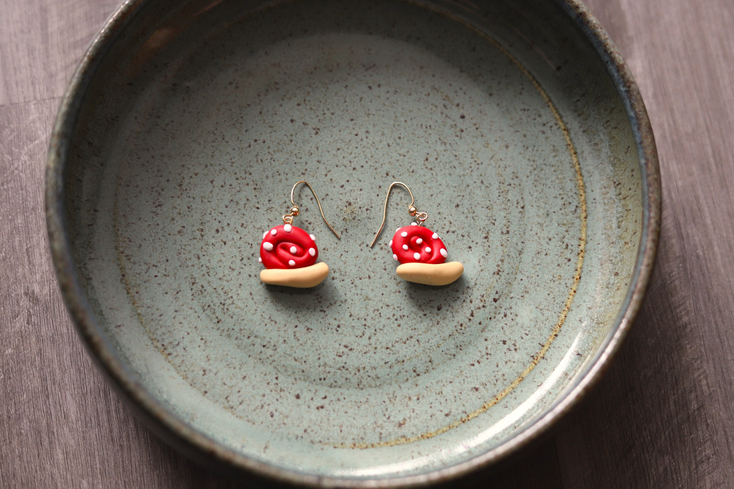Whimsical Mushroom Snail Earrings