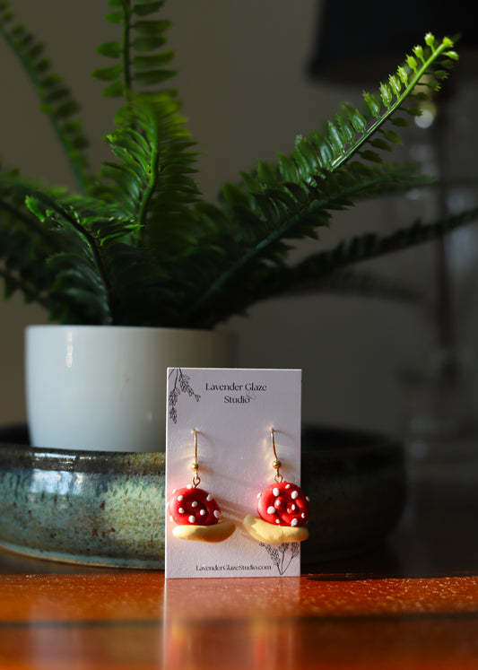 Whimsical Mushroom Snail Earrings