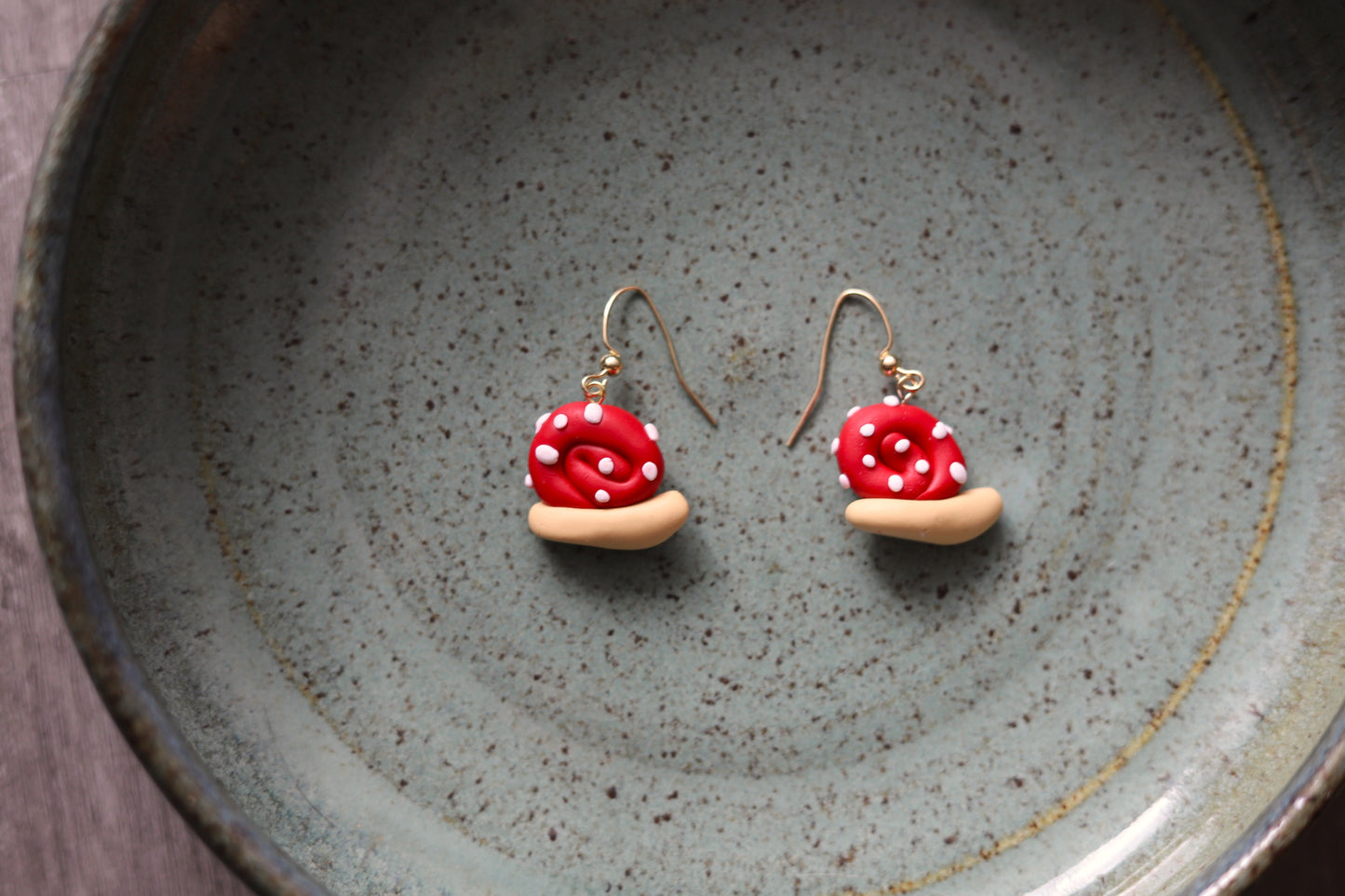 Whimsical Mushroom Snail Earrings
